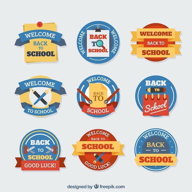 Gratis vector set van school labels in de kleuren