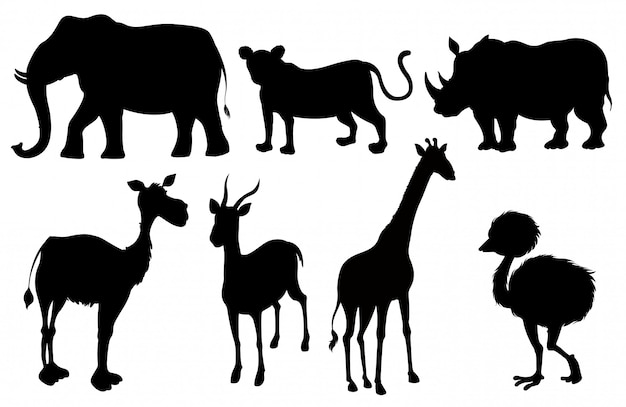 Gratis vector set van silhouet exotische dieren