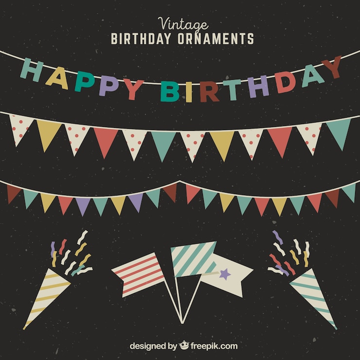 Gratis Vector set van slingers en verjaardag decoratie