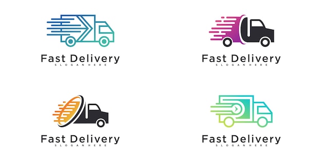 Set van snelle levering logo-ontwerpcollectie met unieke autovorm premium vector