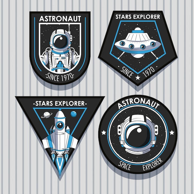 Set van Space explorer patches emblemen ontwerp