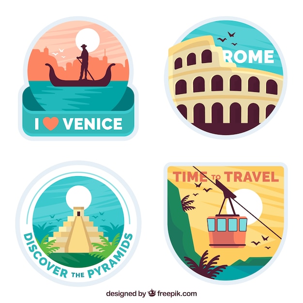 Gratis vector set van stadstempels in vlakke stijl