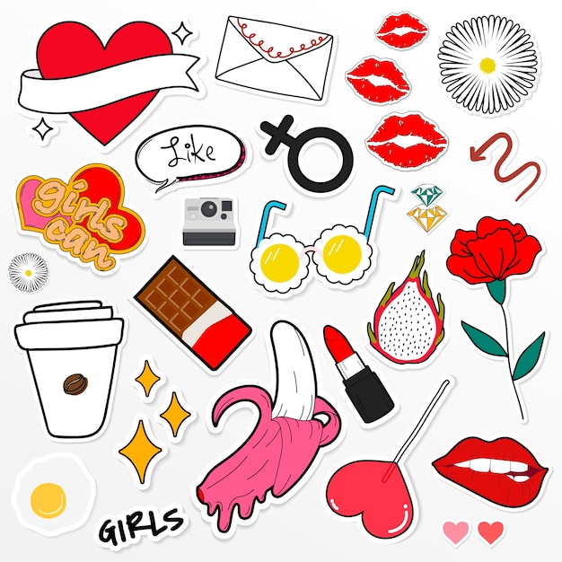 Gratis vector set van sticker doodle