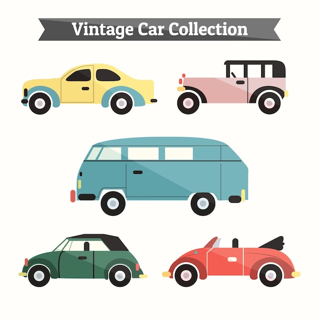 Set van stijlvolle retro auto's in plat design