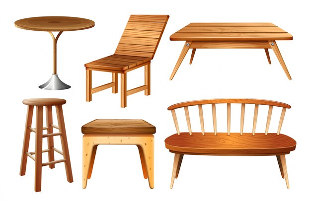 Set van stoelen en tafels