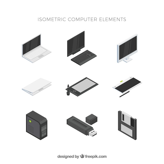 Set van technologische elementen met isometrische weergave