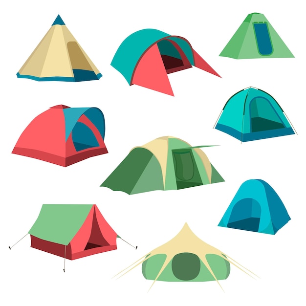 Gratis vector set van toeristische tenten collectie camping tent pictogrammen