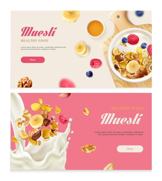 Set van twee realistische muesli horizontale banners