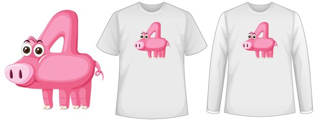 Set van twee soorten hemden met varken in nummer vier vorm