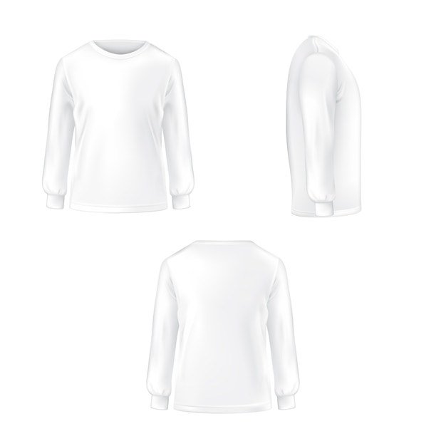 Gratis vector set van vectorillustratie van een witte t-shirt met lange mouwen.