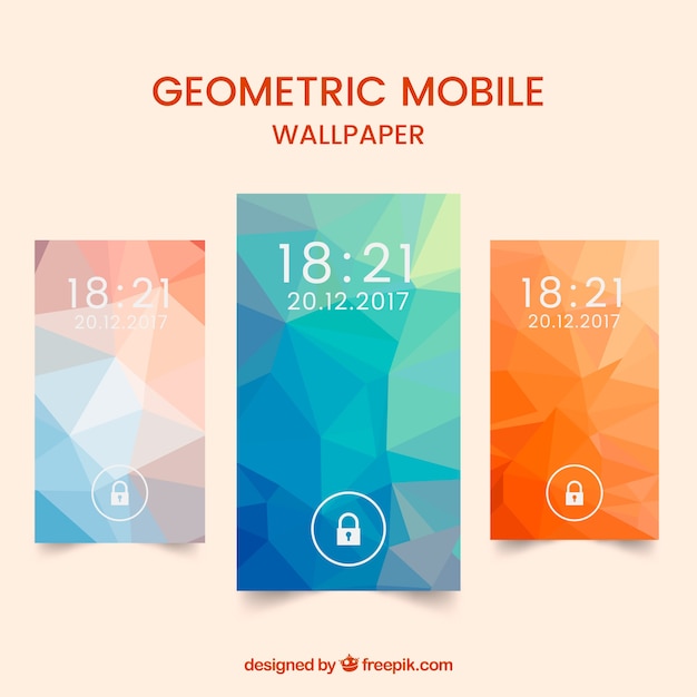 Set van veelhoekige gekleurde wallpapers voor mobiel
