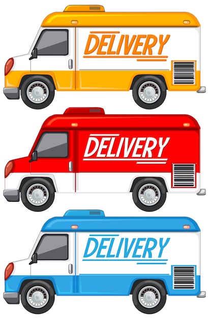 Gratis vector set van verschillende bestelbus of vrachtwagen