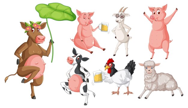 Set van verschillende boerderijdieren in cartoon-stijl