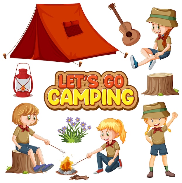 Set van verschillende camping kids