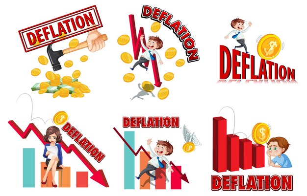 Set van verschillende deflatie-logo's en symbolen