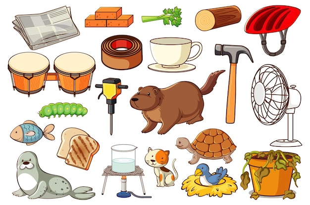 Set van verschillende dieren en objecten