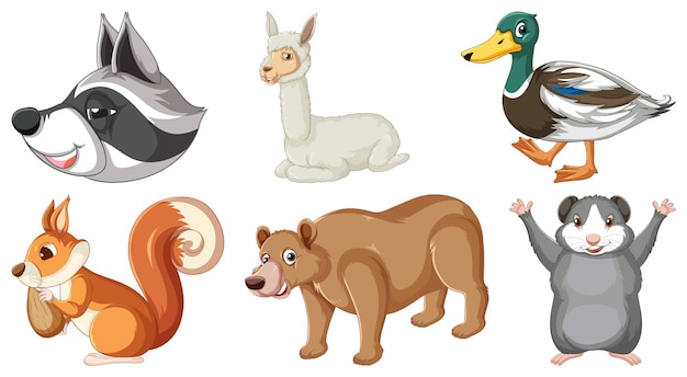 Gratis vector set van verschillende dieren stripfiguren