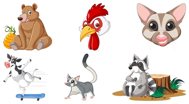 Gratis vector set van verschillende dieren stripfiguren