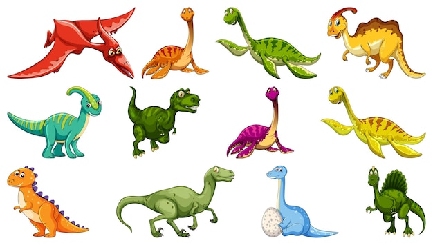 Set van verschillende dinosaurus stripfiguur geïsoleerd op een witte achtergrond