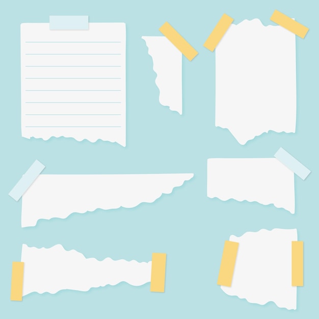 Gratis vector set van verschillende gescheurde papieren met plakband