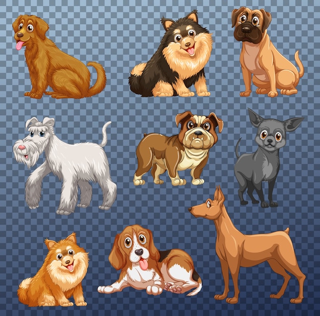 Gratis vector set van verschillende honden geïsoleerd