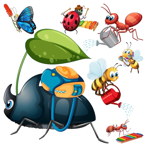 Gratis vector set van verschillende insecten stripfiguren