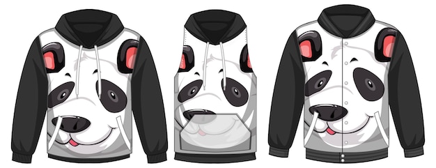 Set van verschillende jassen met panda-gezichtssjabloon