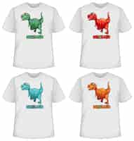 Gratis vector set van verschillende kleuren dinosaurus op t-shirts