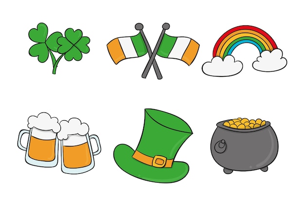 Gratis vector set van verschillende kleurrijke st. patrick's day elementen