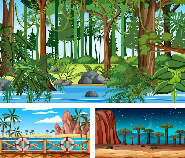 Set van verschillende natuur horizontale scènes
