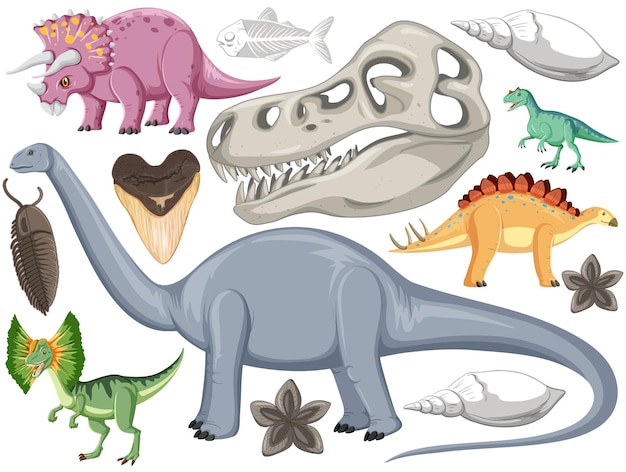 Set van verschillende prehistorische dinosaurusdieren