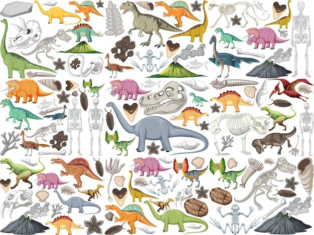 Gratis vector set van verschillende prehistorische dinosaurusdieren