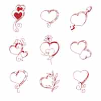 Gratis vector set van verschillende rode harten schets decorontwerp