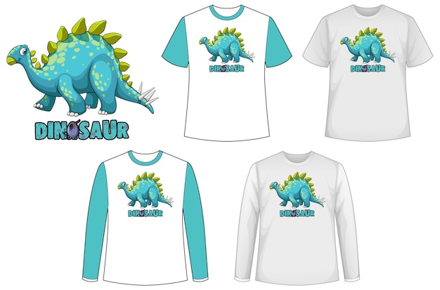 Gratis vector set van verschillende soorten shirt in dinosaurusthema met dinosauruslogo