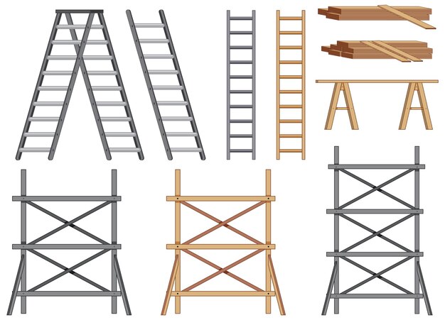 Set van verschillende steigers en ladders