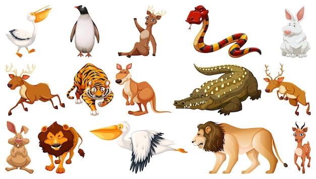 Gratis vector set van verschillende stripfiguren met wilde dieren