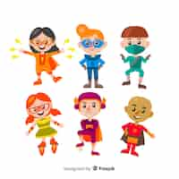 Gratis vector set van verschillende superheld kinderen