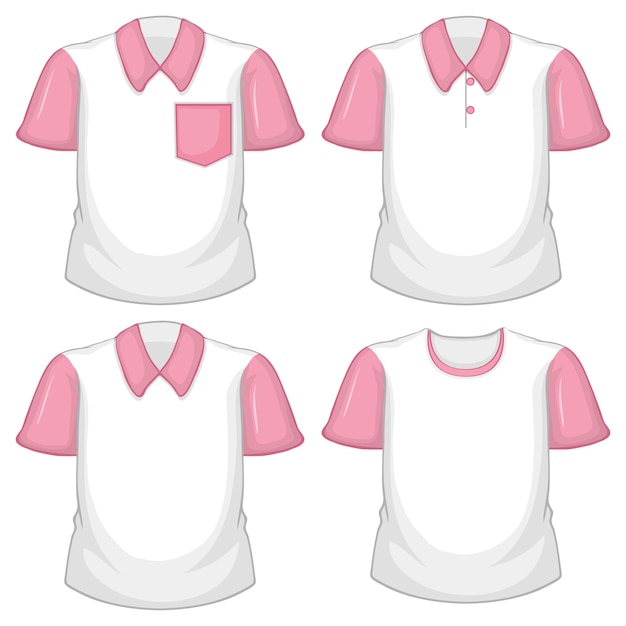 Set van verschillende witte shirts met roze korte mouwen geïsoleerd