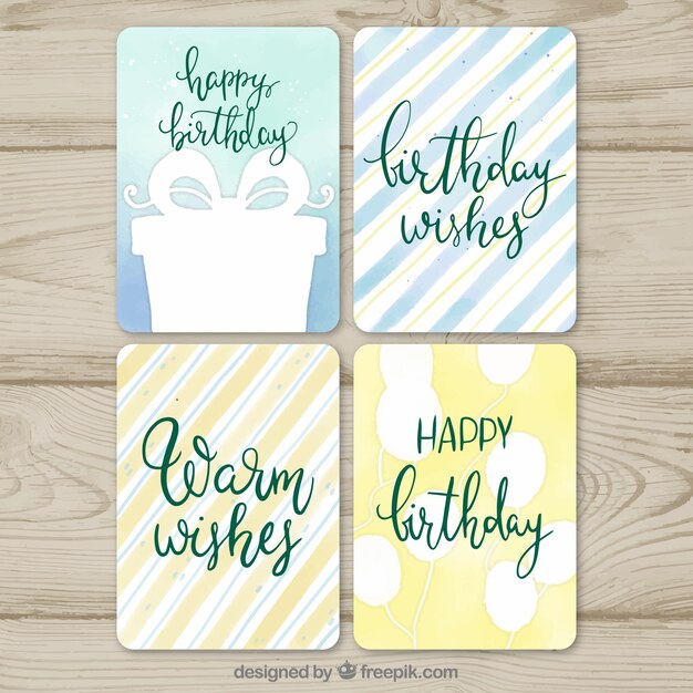 Set van vier aquarel verjaardagskaarten