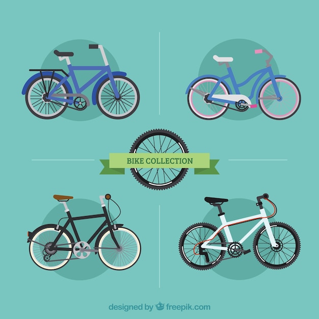 Gratis vector set van vier fietsen in vlakke vormgeving
