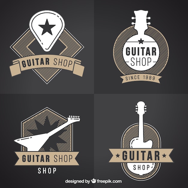 Gratis vector set van vier gitaar logos