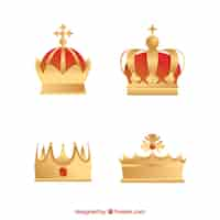 Gratis vector set van vier gouden kronen vlakke bouwvorm