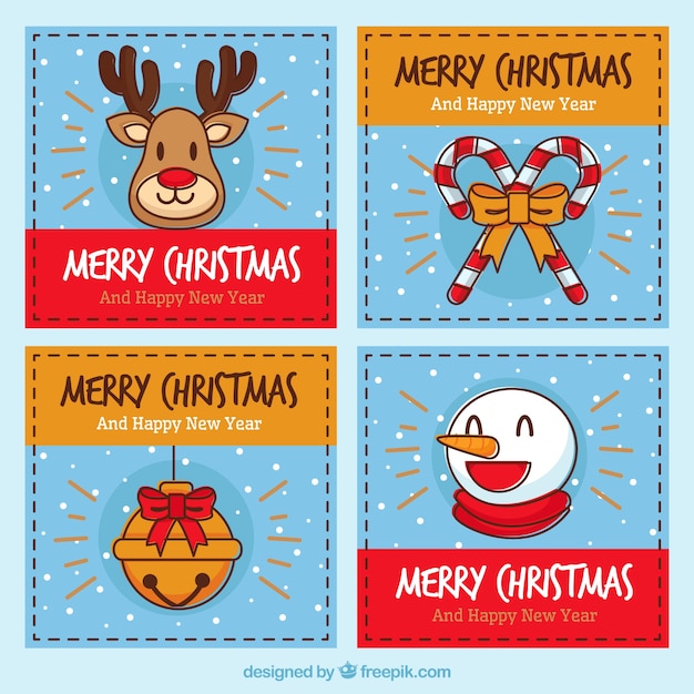 Gratis vector set van vier grappige kerstkaarten