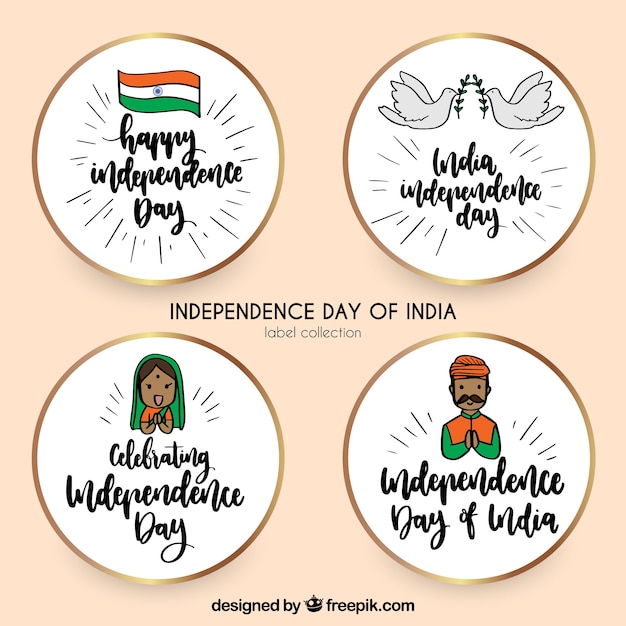 Gratis vector set van vier indische onafhankelijkheidsdag stickers