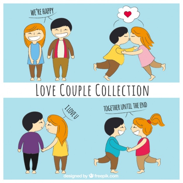 Gratis vector set van vier jonge koppels in de liefde