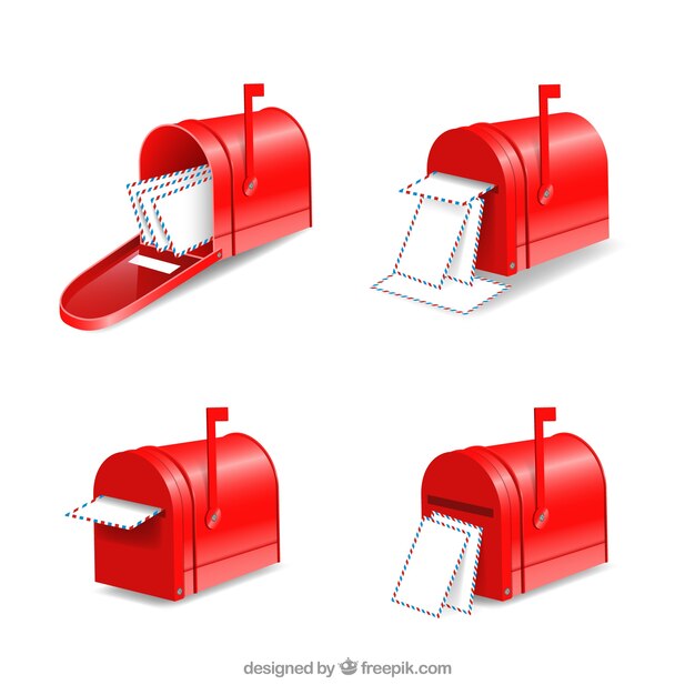 Set van vier rode brievenbussen