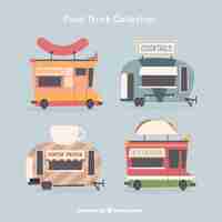 Gratis vector set van vier vintage food trucks