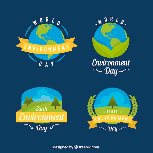 Gratis vector set van vier werelddag milieu badges