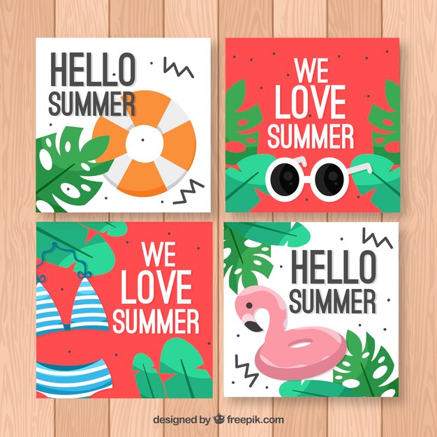 Gratis vector set van vier zomer kaarten