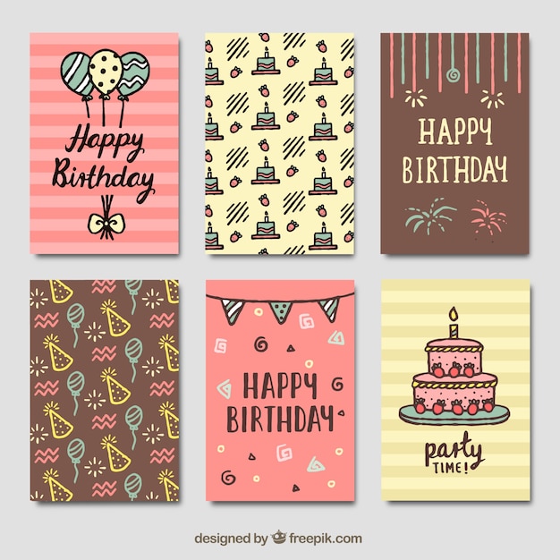 Gratis vector set van vintage verjaardagskaarten